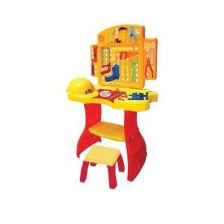 میز ابزار پایه دار + صندلی کودک و لوازم کامل نجاری و کلاه گیره 9232 | شهر اسباب بازی