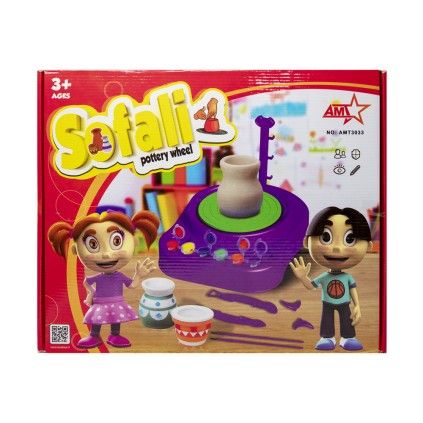 دستگاه سفالگری باطری خور با وسایل 1بسته گل سفالگری 3033 | شهر اسباب بازی