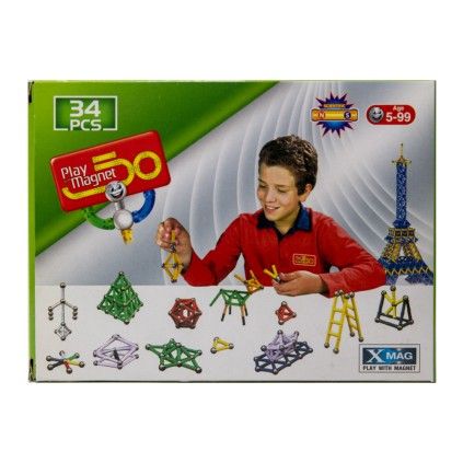 بسته 34 تکه بازی با آهنربا مگ 1001play magnet | شهر اسباب بازی