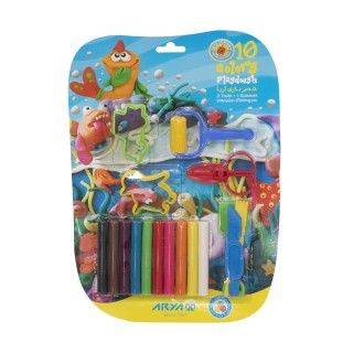 خمیر بازی 10 رنگ به همراه ابزار و وسایل آریا | شهر اسباب بازی