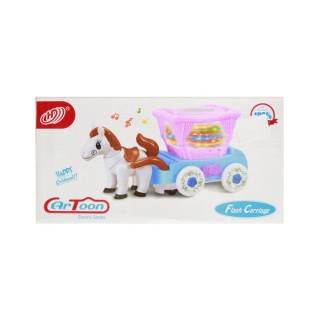 اسب با کالسکه موزیکال چراغ دار 9028 | شهر اسباب بازی