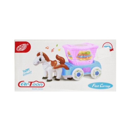 اسب با کالسکه موزیکال چراغ دار 9028 | شهر اسباب بازی