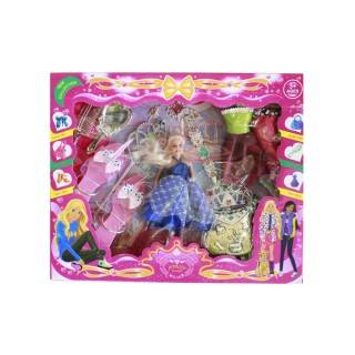 عروسک باربی با دمپایی و لوازم آرایشی لباس89-21 | شهر اسباب بازی