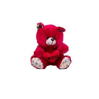 عروسک پولیشی خرس نشسته لاو به دست 28 سانت | شهر اسباب بازی