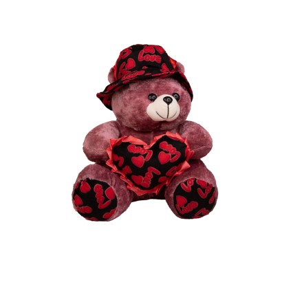 عروسک پولیشی خرس نشسته کلاه و لاو دار 45 سانت | شهر اسباب بازی