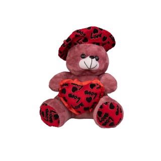 عروسک پولیشی خرس نشسته کلاه و لاو دار 45 سانت | شهر اسباب بازی