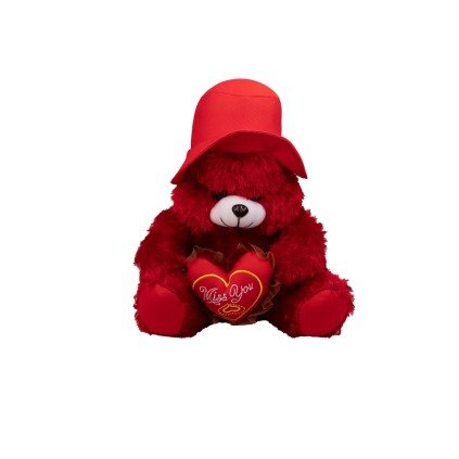 عروسک پولیشی خرس کلاه دار لاو به دست 35 سانت | شهر اسباب بازی