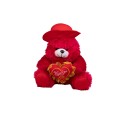 عروسک پولیشی خرس تپل نشسته کلاه و قلب به دست 35 سانت