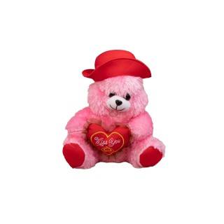 عروسک پولیشی خرس تپل نشسته کلاه و قلب به دست 35 سانت | شهر اسباب بازی