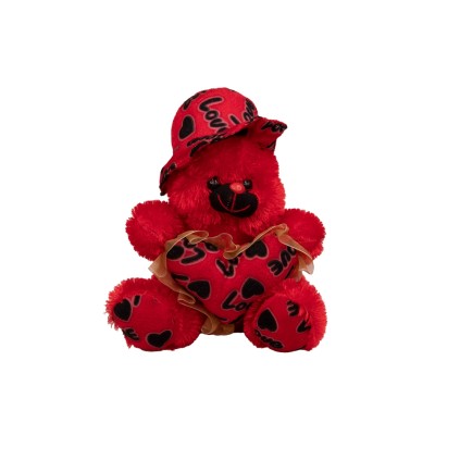 عروسک پولیشی خرس کلاه دار قلب به دست 30 سانت | شهر اسباب بازی