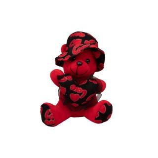 عروسک پولیشی خرس نشسته کلاه دار قلب به دست 28سانت | شهر اسباب بازی