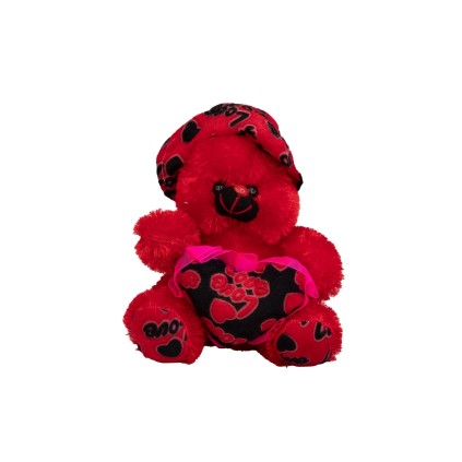 عروسک پولیشی خرس نشسته کلاه دار قلب به دست30 سانت | شهر اسباب بازی